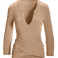 Rib Surplice Notch Top Sesame