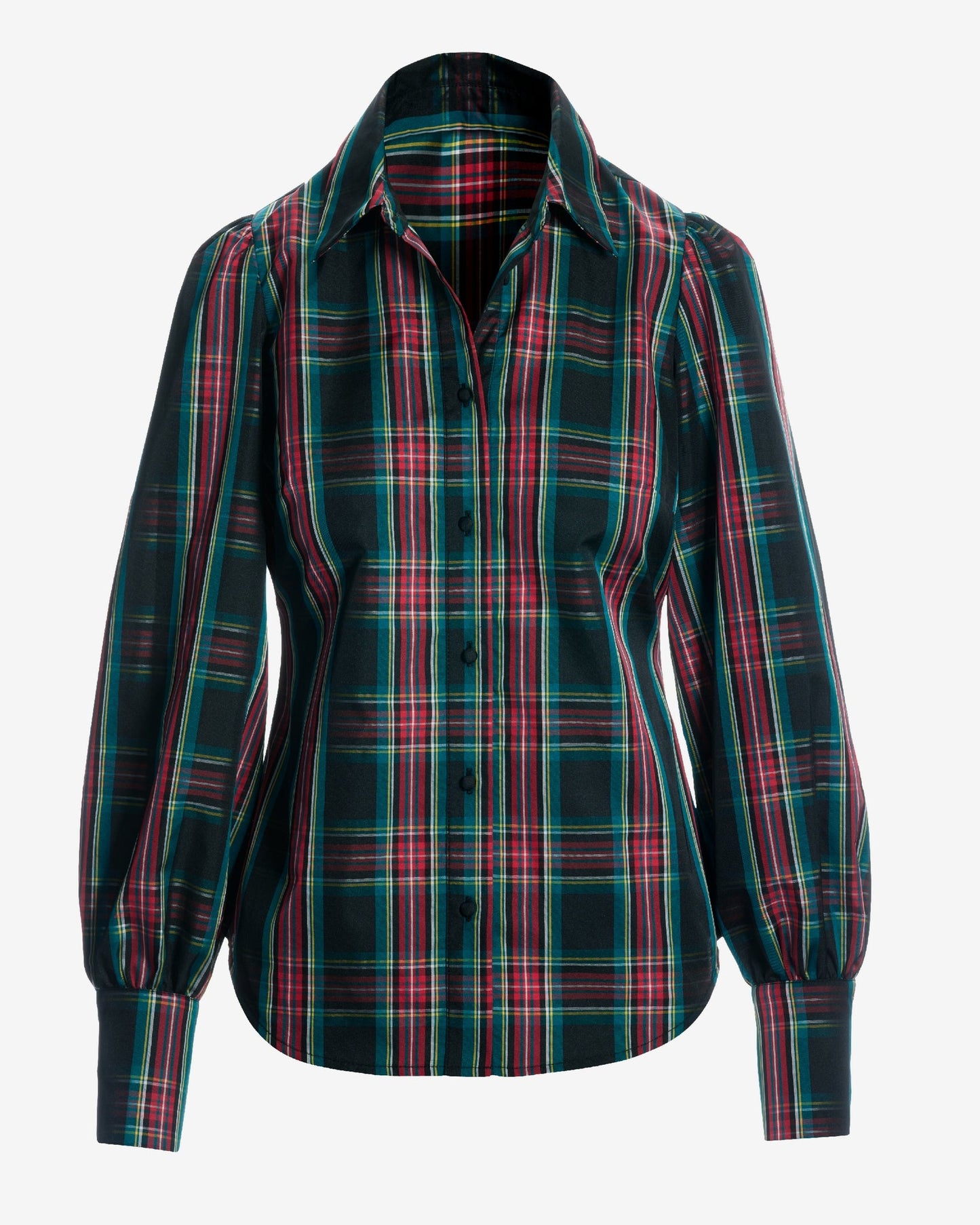 Holiday Multi Plaid Victoria Drama Sleeve Shirt Black Multi