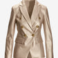 Metallic Faux Leather Double Breasted Blazer Champagne