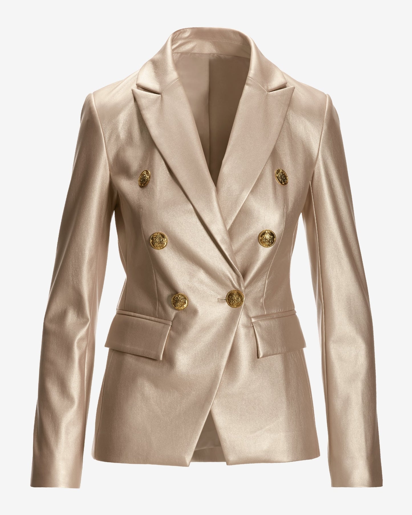 Metallic Faux Leather Double Breasted Blazer Champagne