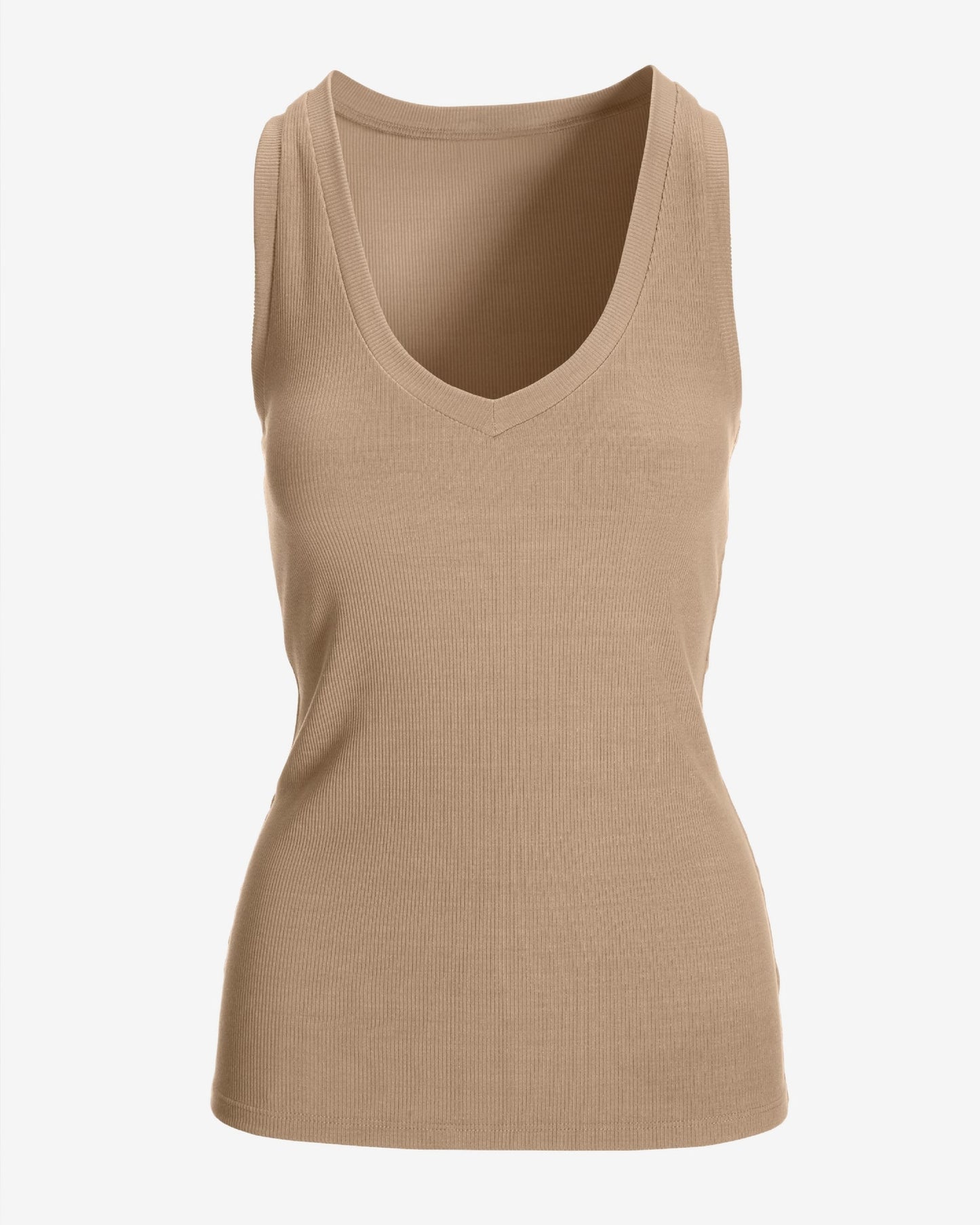 So Essential Ribbed V Neck Tank Sesame