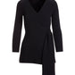 Side Tie Surplice Tunic Sweater Black