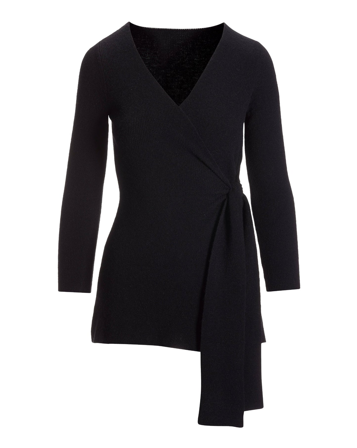 Side Tie Surplice Tunic Sweater Black