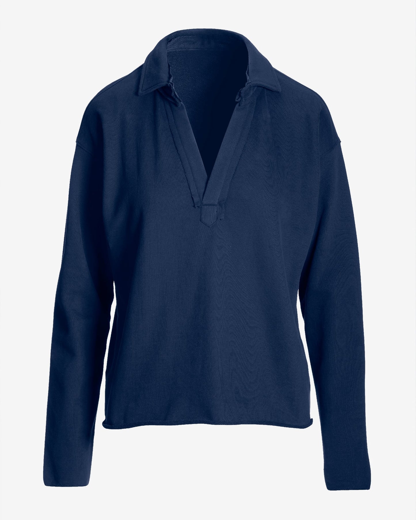 Cotton Comfort Collared V Neck Lounge Sweatshirt Navy