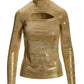 Keyhole Mock Neck Metallic Top Gold