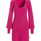 Scoop Neck Balloon Sleeve Sweater Dress Pink Peacock