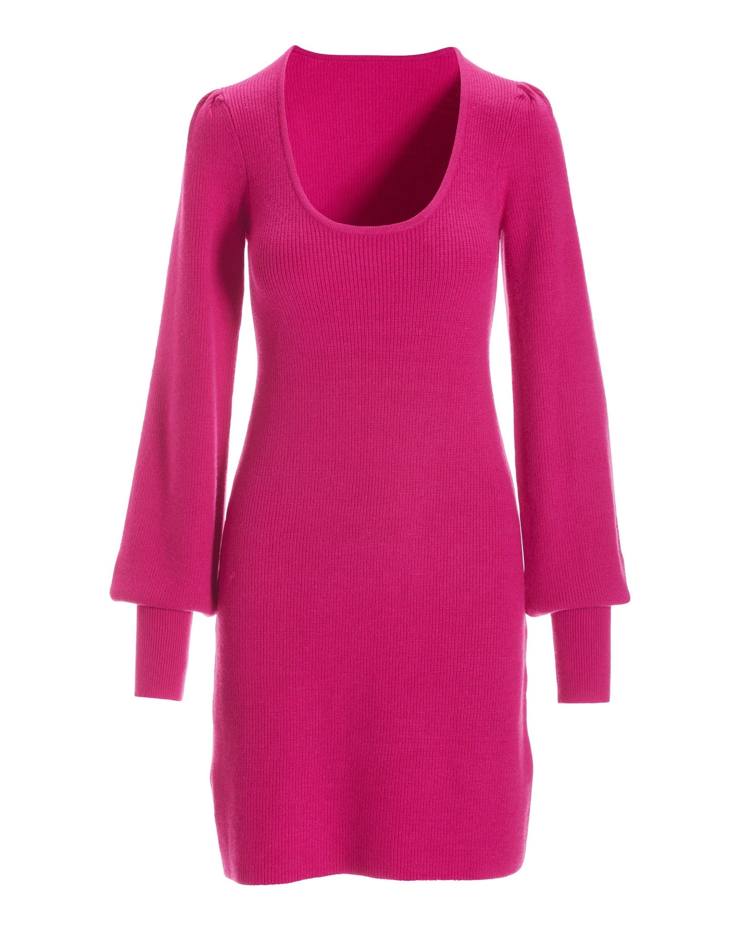 Scoop Neck Balloon Sleeve Sweater Dress Pink Peacock