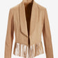 Faux Suede Fringe Trim Jacket Tan