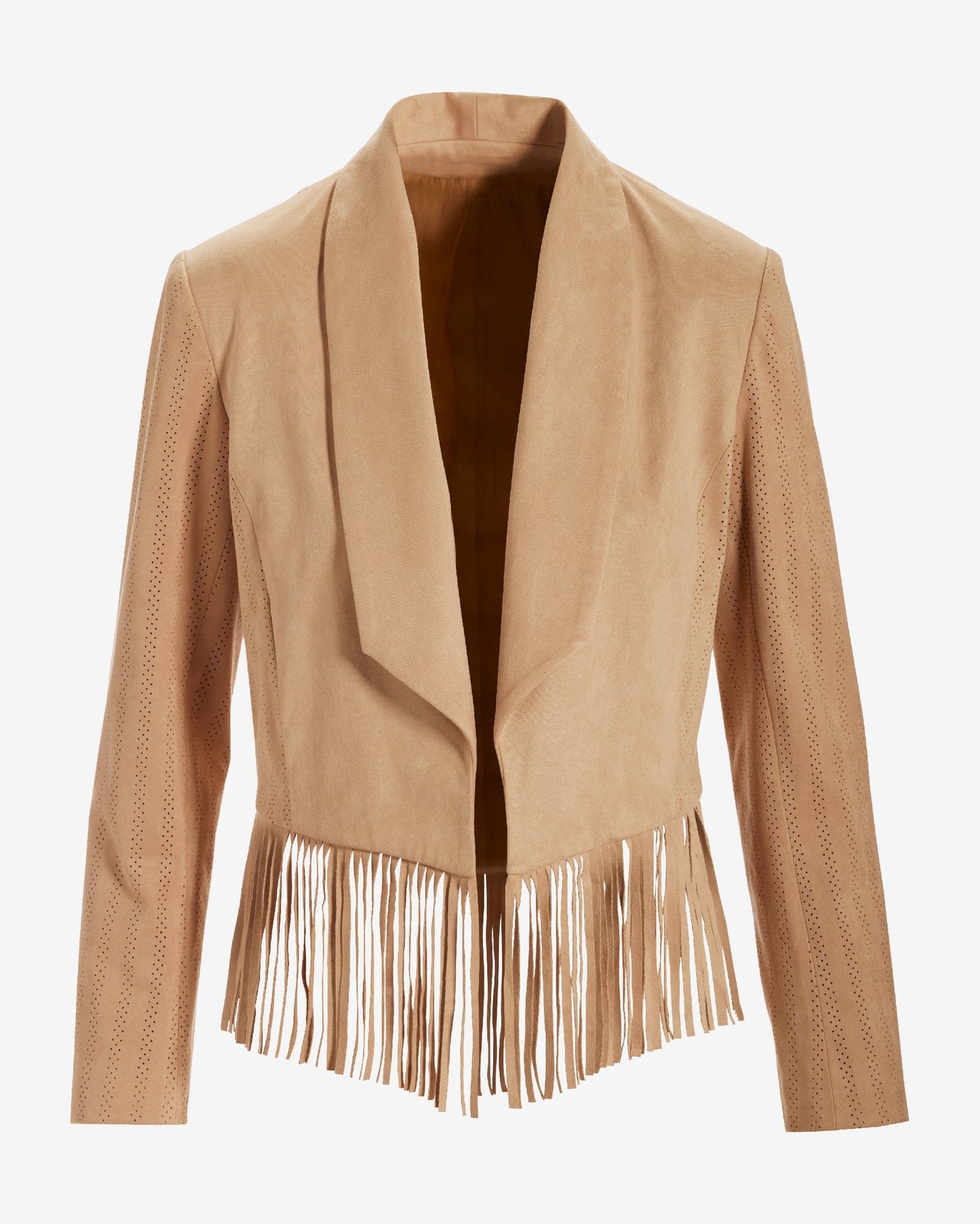 Faux Suede Fringe Trim Jacket Tan