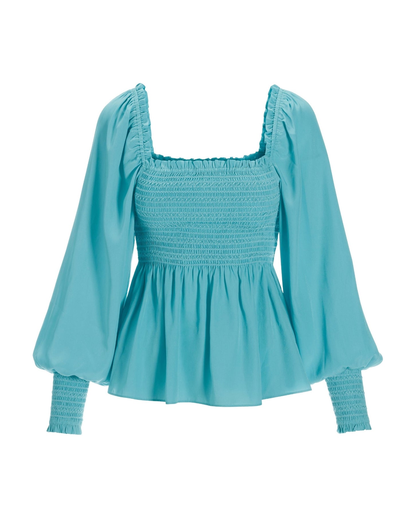 Isabela Smocked Peplum Drama-Sleeve Blouse Capri