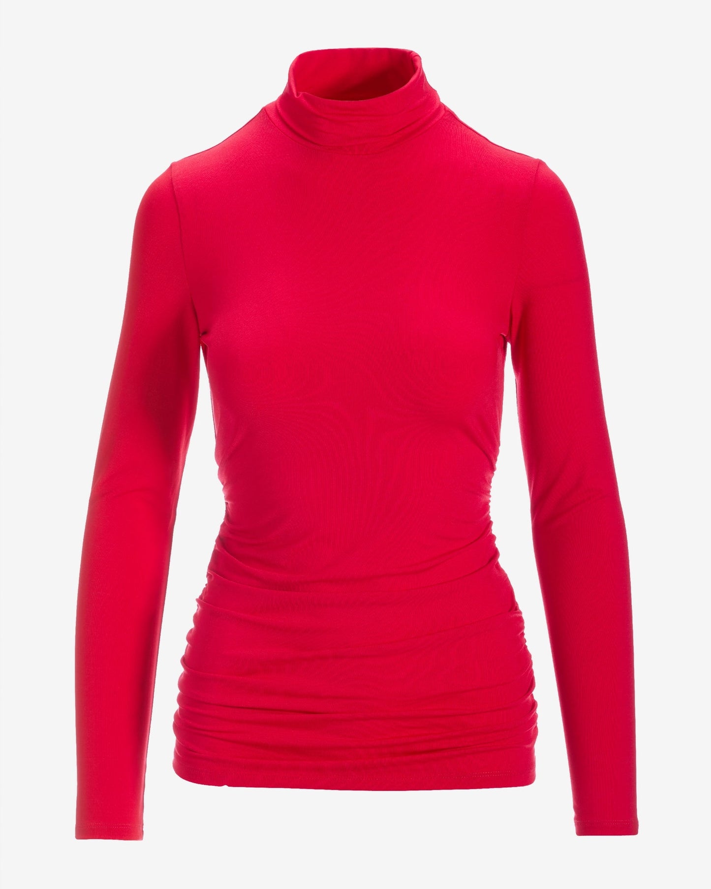 So Chic Ruched Turtleneck Top Tomato Red