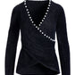 Pearl Trim Plush Surplice Sweater Black