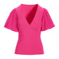 Poplin Puff-Sleeve Surplice Knit Top Fandango Pink