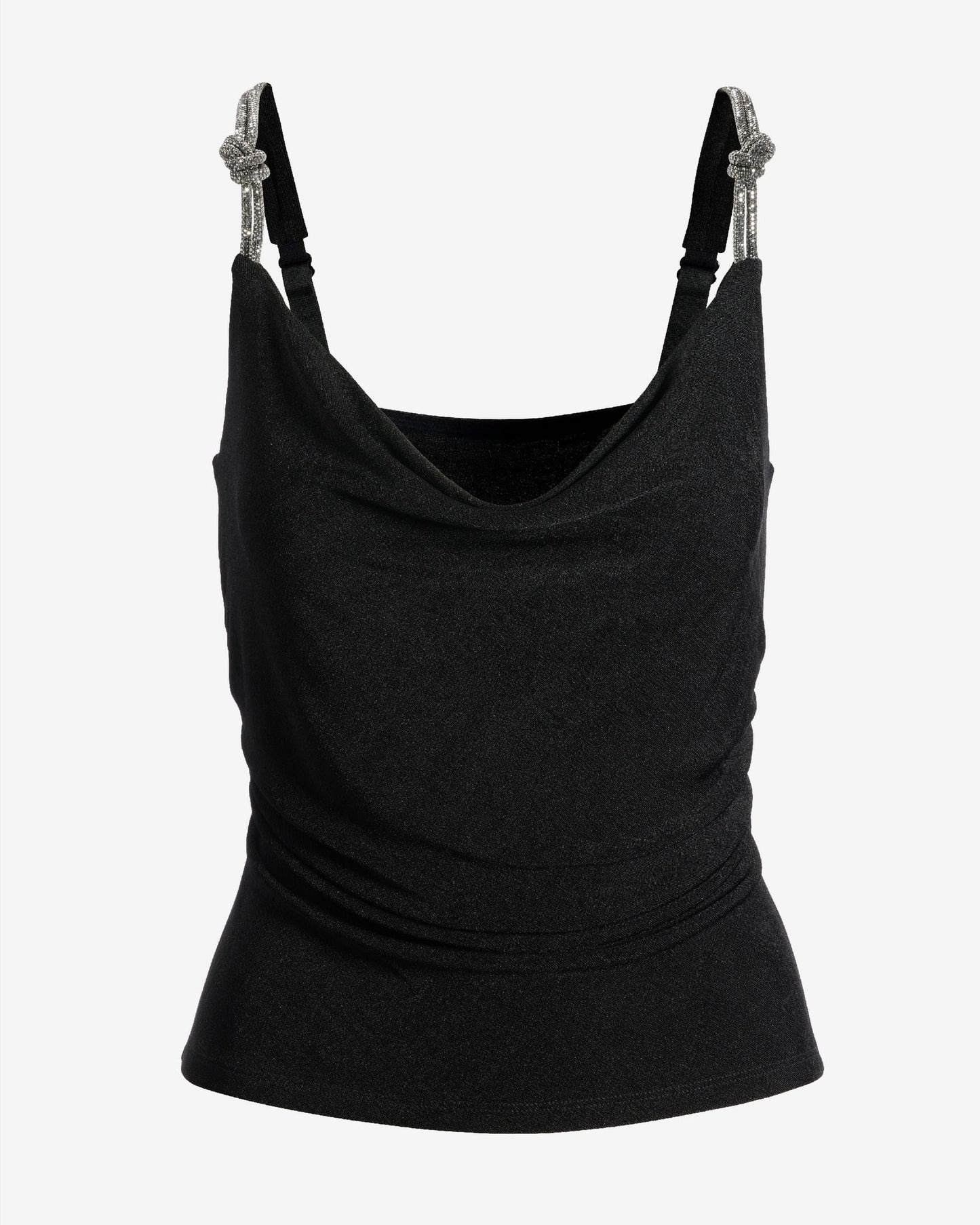 Slinky Rhinestone Knot Knit Top Black