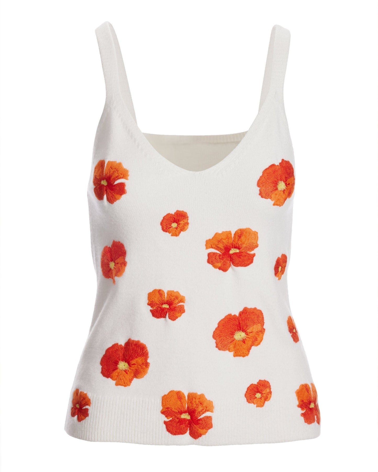 Floral Embroidered Sweater Tank White/Orange