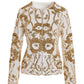 Floral Sequin Embellished Linen Jacket White Multi