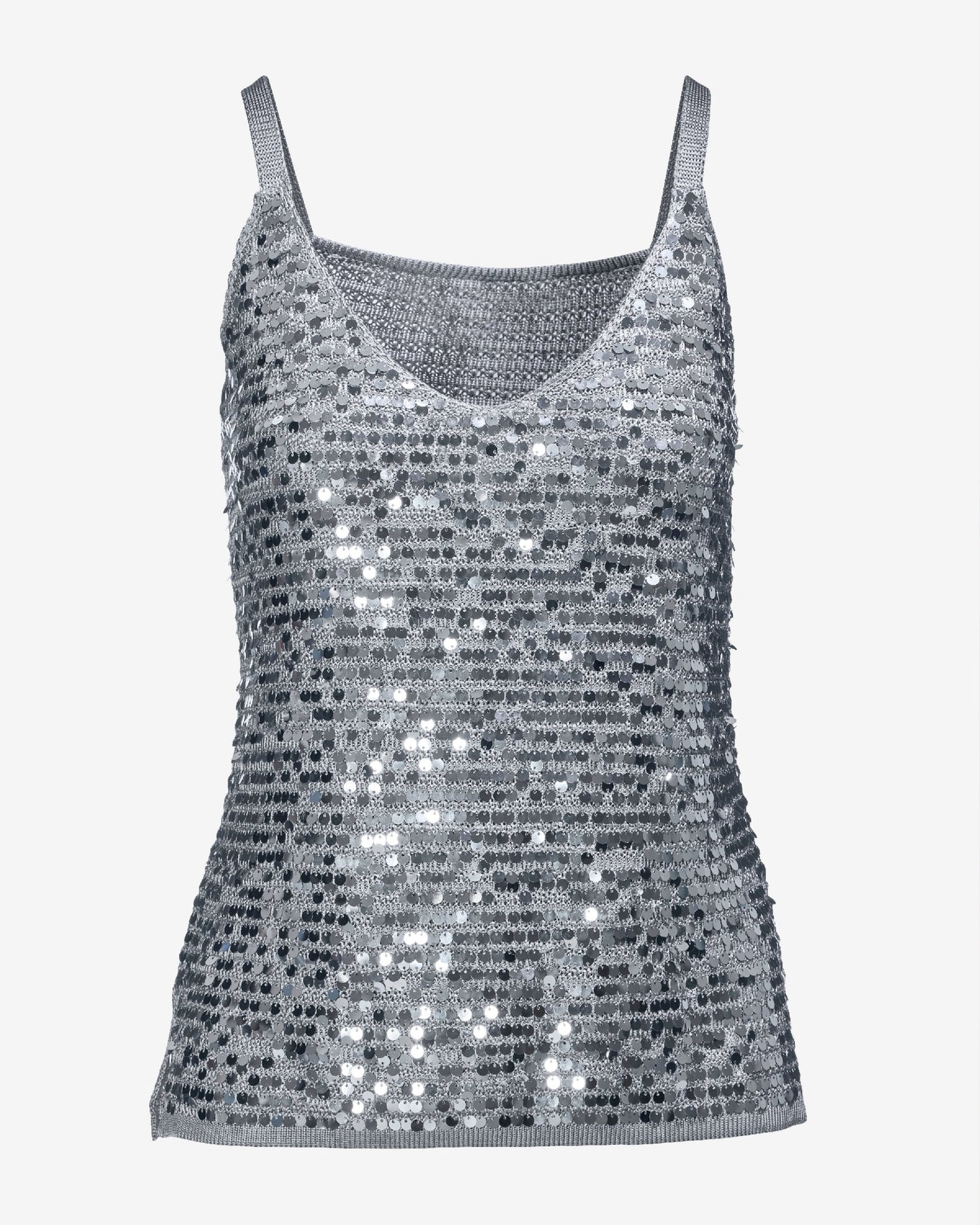 Sequin V-Neck Sweater Tank Silver
