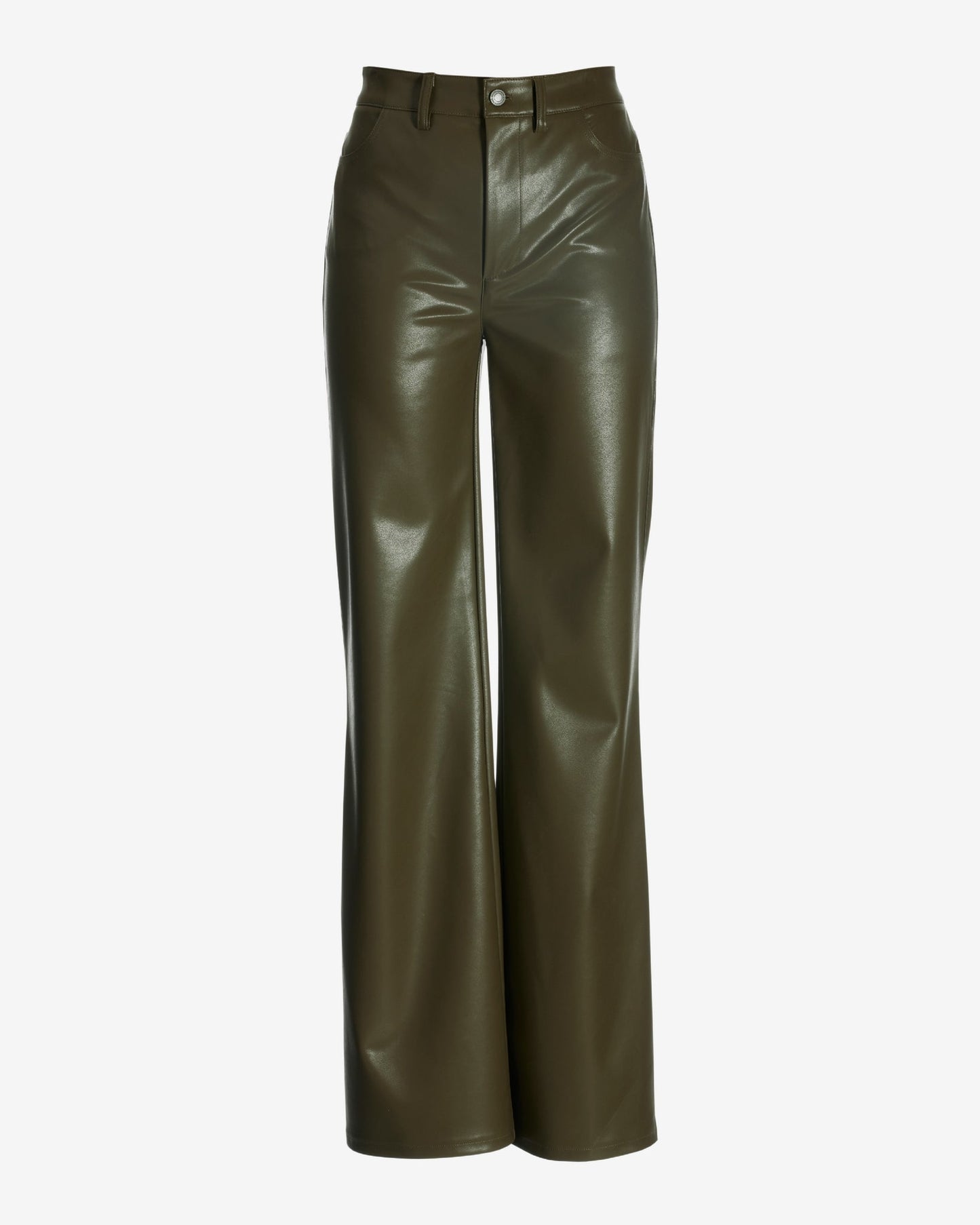 Malibu Wide Leg Five Pocket Faux Leather Pant Olive