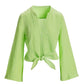 Linen Flare Sleeve Tie Front Shirt Paradise Green