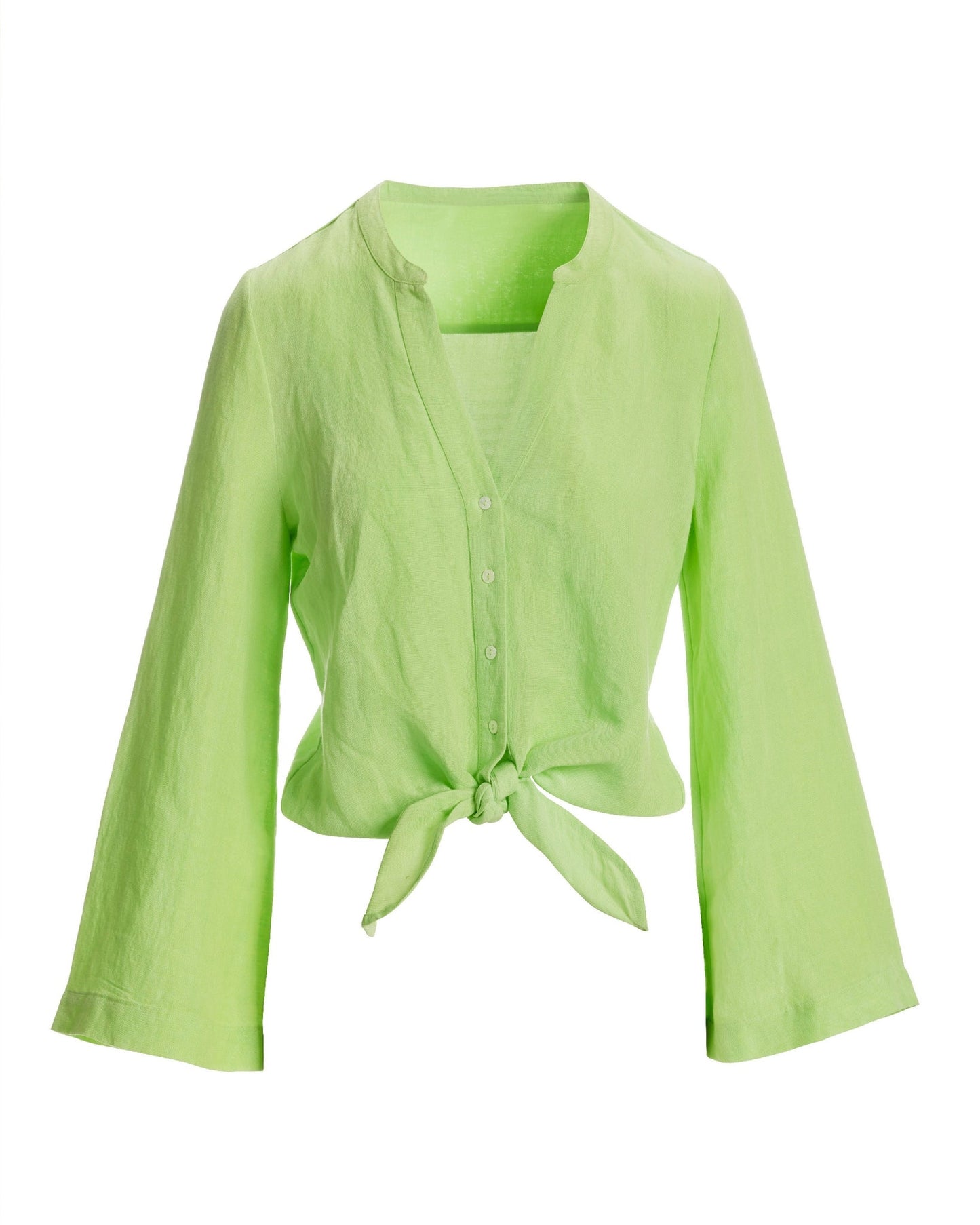 Linen Flare Sleeve Tie Front Shirt Paradise Green