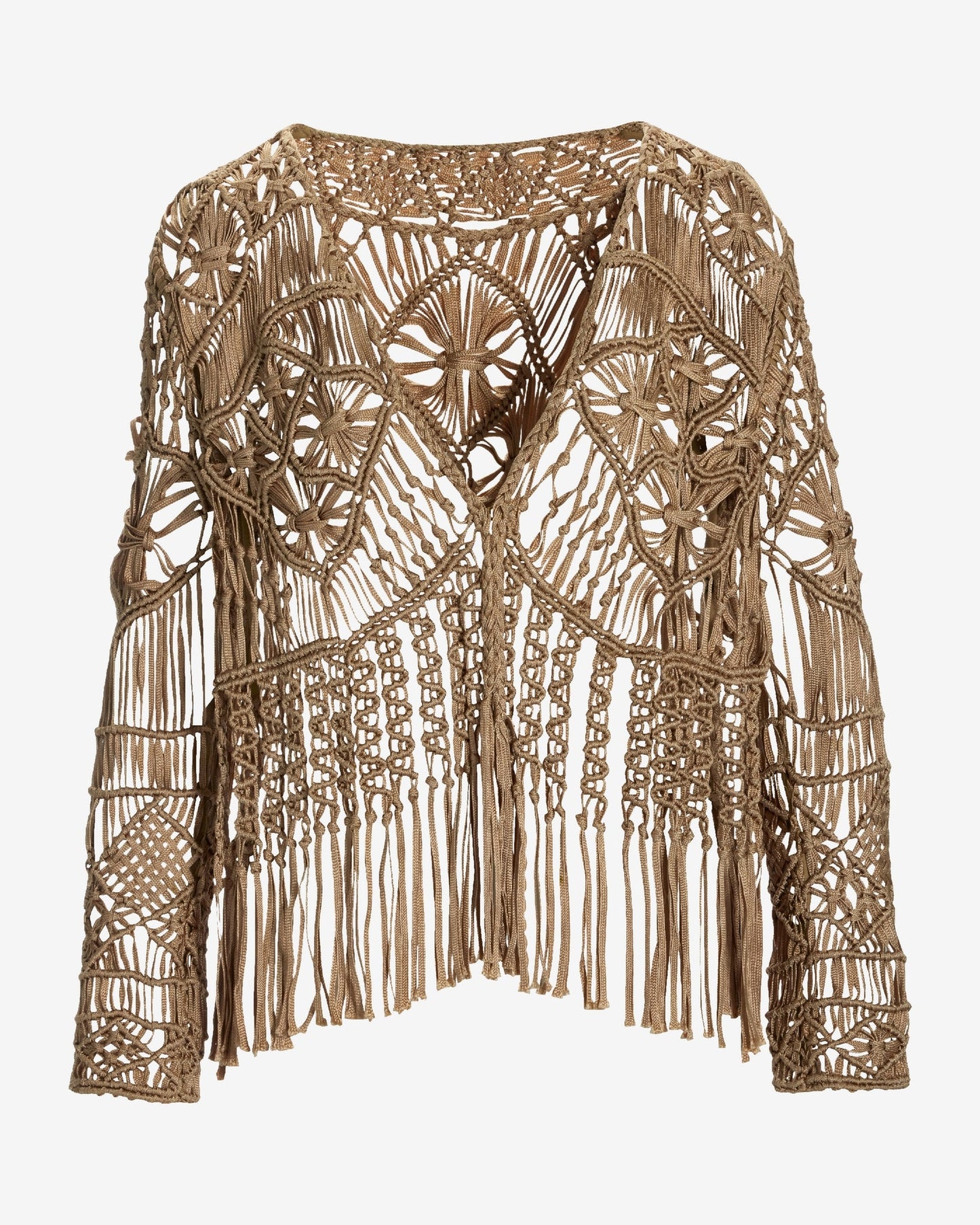 Macrame Fringe Cardigan Sesame