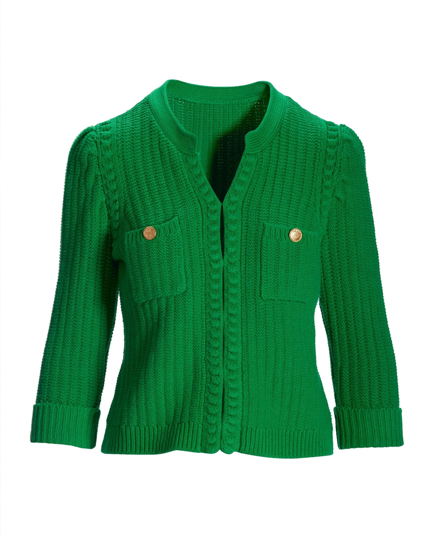 Puff Sleeve Sweater Cardigan Fern Green