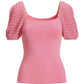 Crochet Puff Sleeve Square Neck Aurora Pink