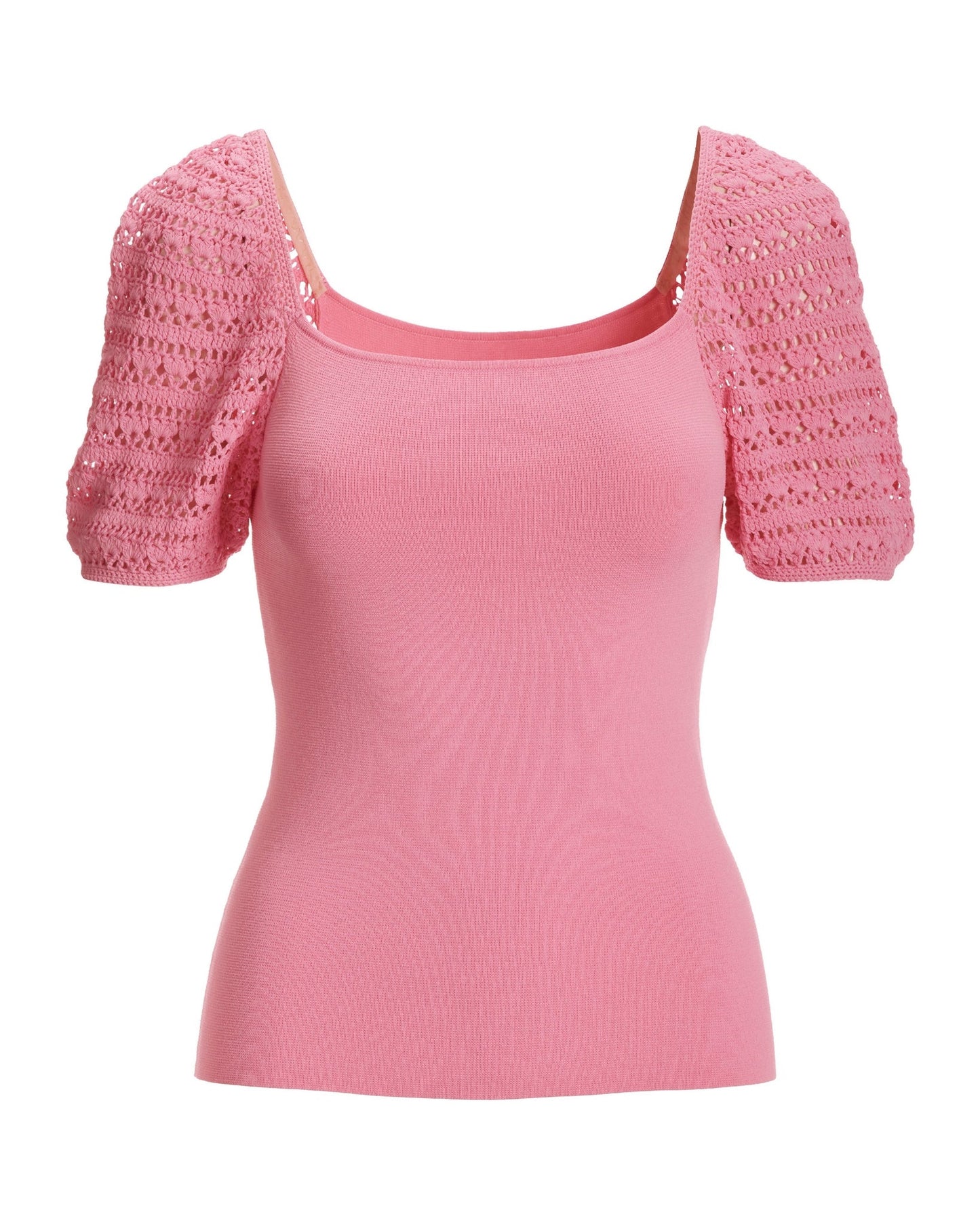 Crochet Puff Sleeve Square Neck Aurora Pink