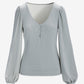Metallic Henley Knit Top Silver