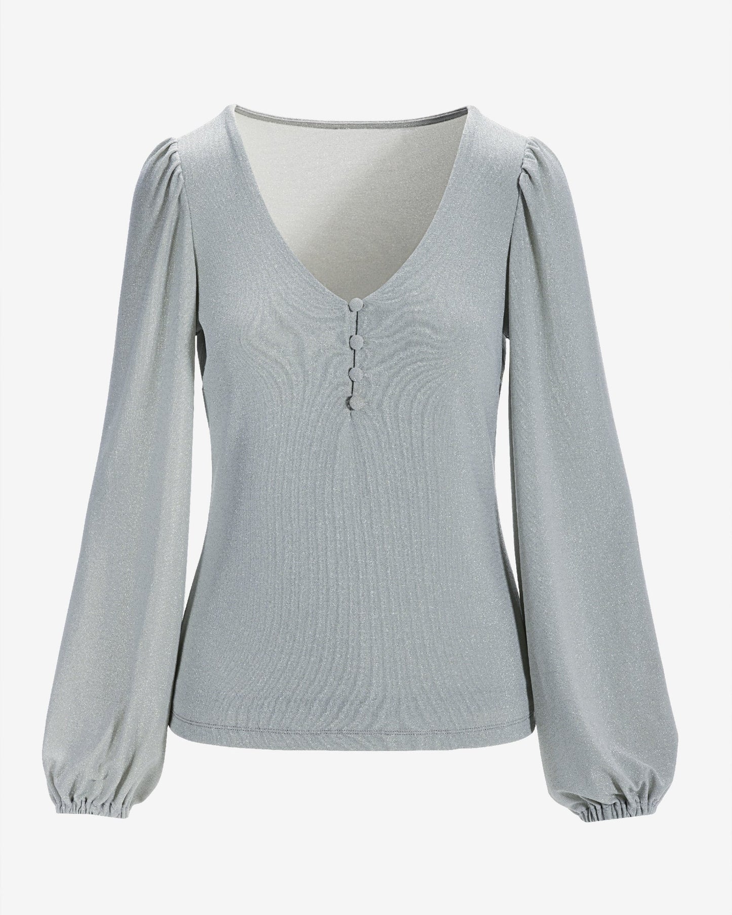 Metallic Henley Knit Top Silver
