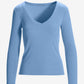 So Essential Ribbed V Neck Long Sleeve Top Clear Blue Sky