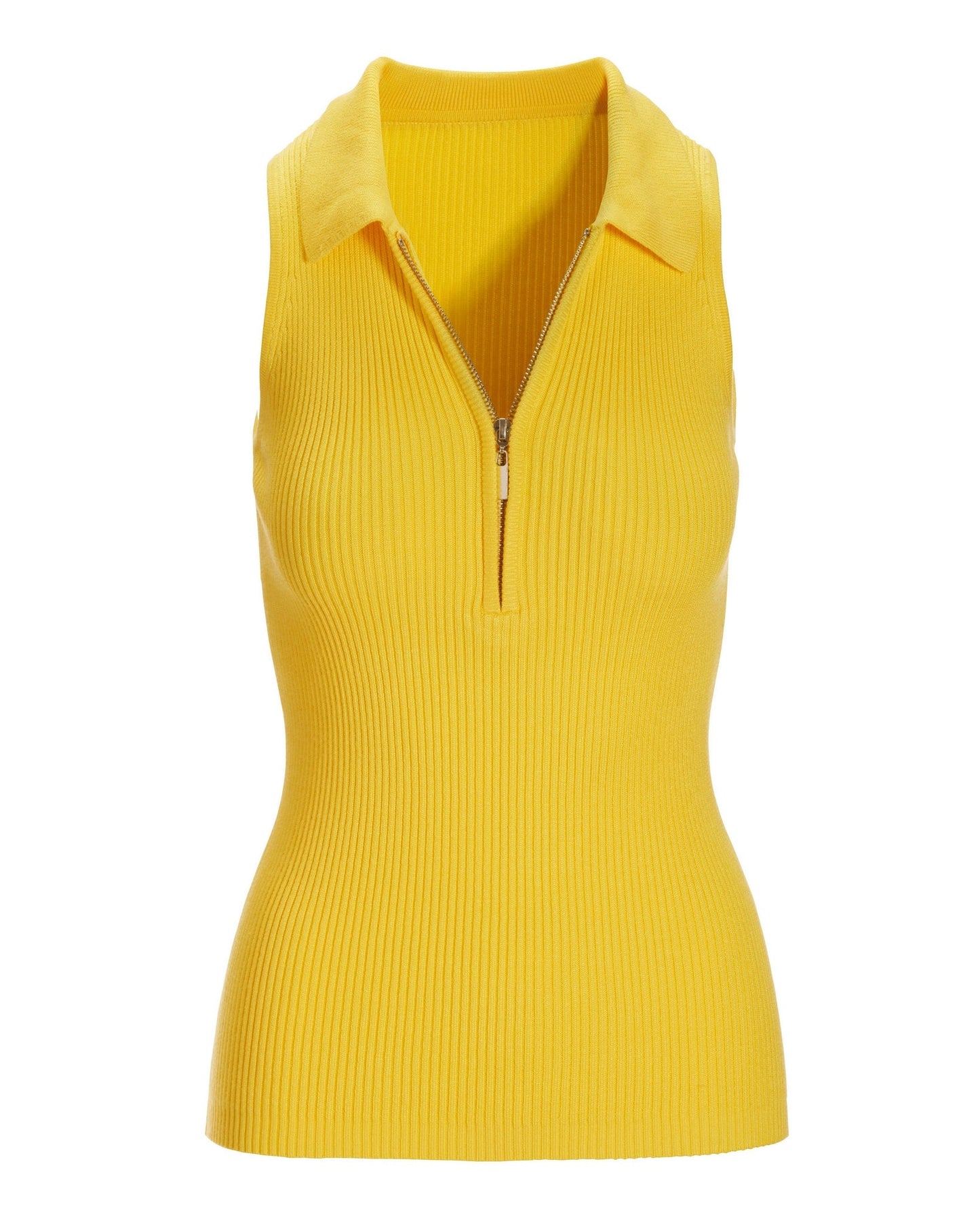 Sleeveless Ribbed Half-Zip Sweater Lemon Zest