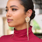 Rosette Rhinestone Fringe Earring Gold