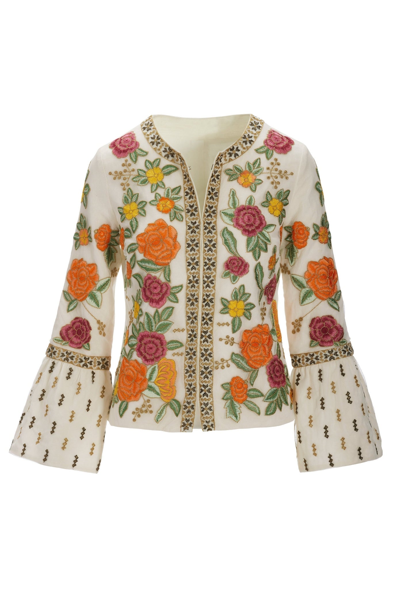 Floral Embroidered Metallic Trim Jacket Multi