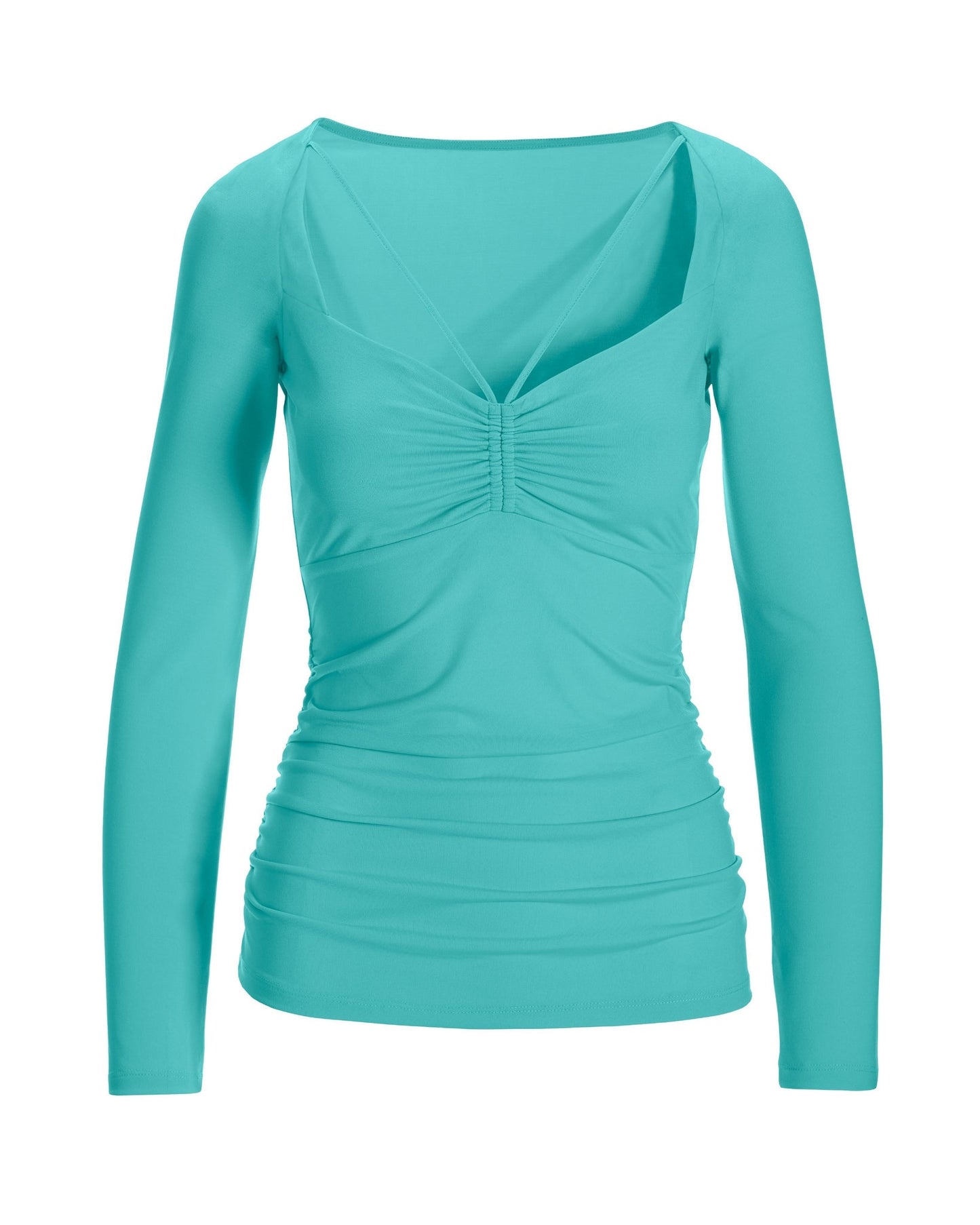 Ruched Center Strappy Long-Sleeve Knit Top Blue Radiance