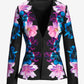 Midnight Garden Placed Print Peplum Scuba Jacket Black