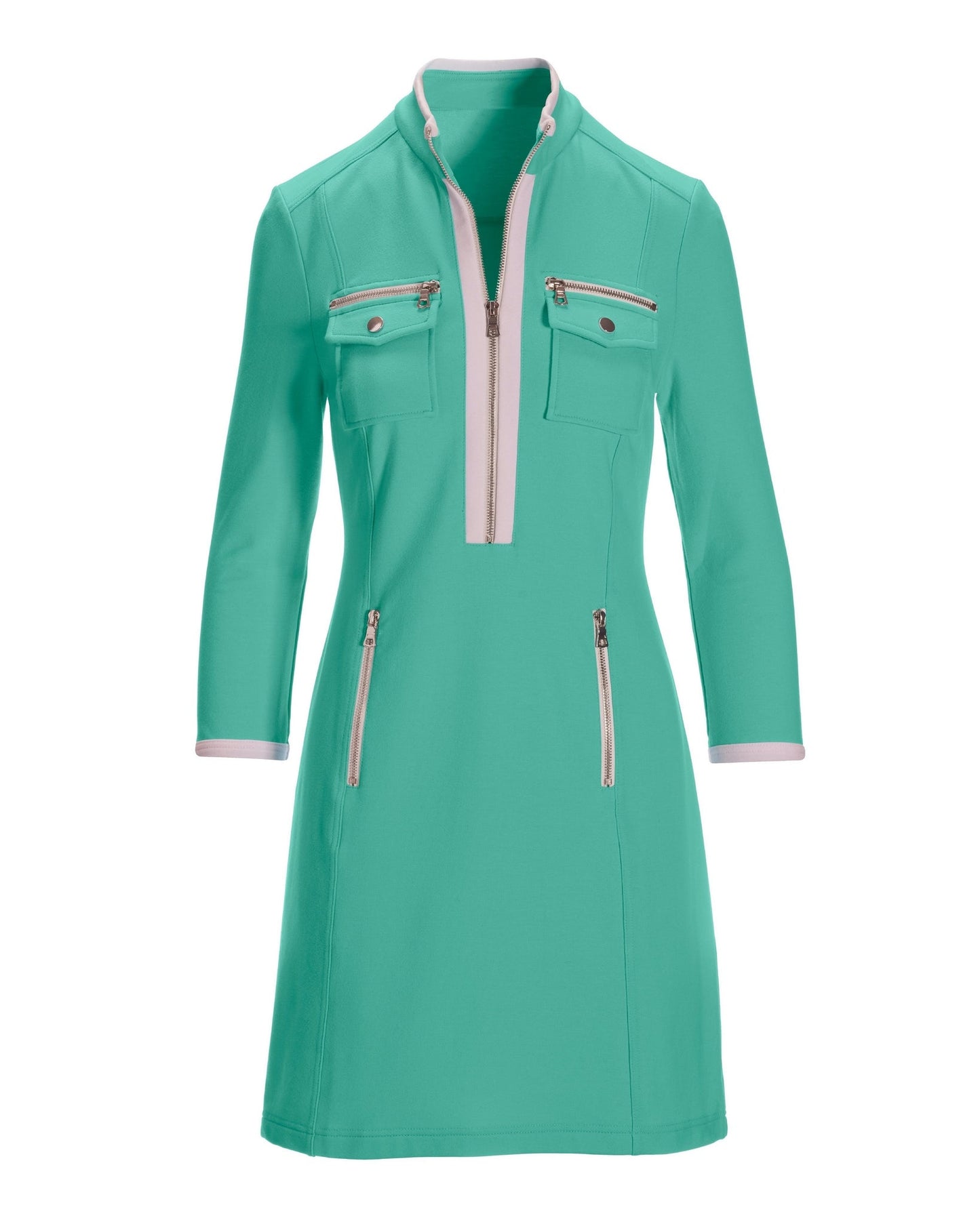 Three Qtr Slv Chic Zip Dress Pool Blue