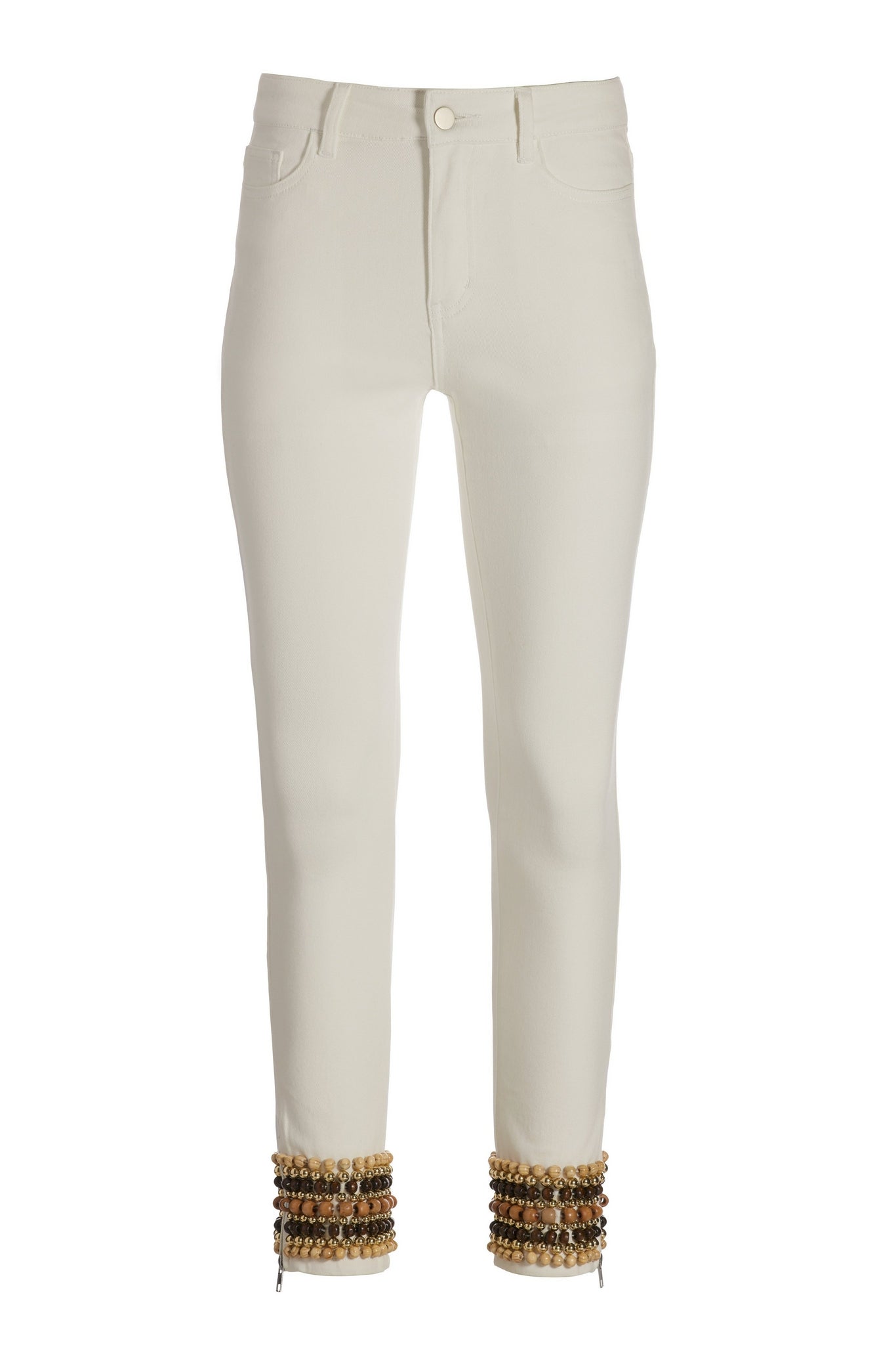 Mixed Wood Bead Ankle Jean Cream/Brown