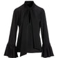 Keyhole Tie Neck Ruffle Sleeve Blouse Black