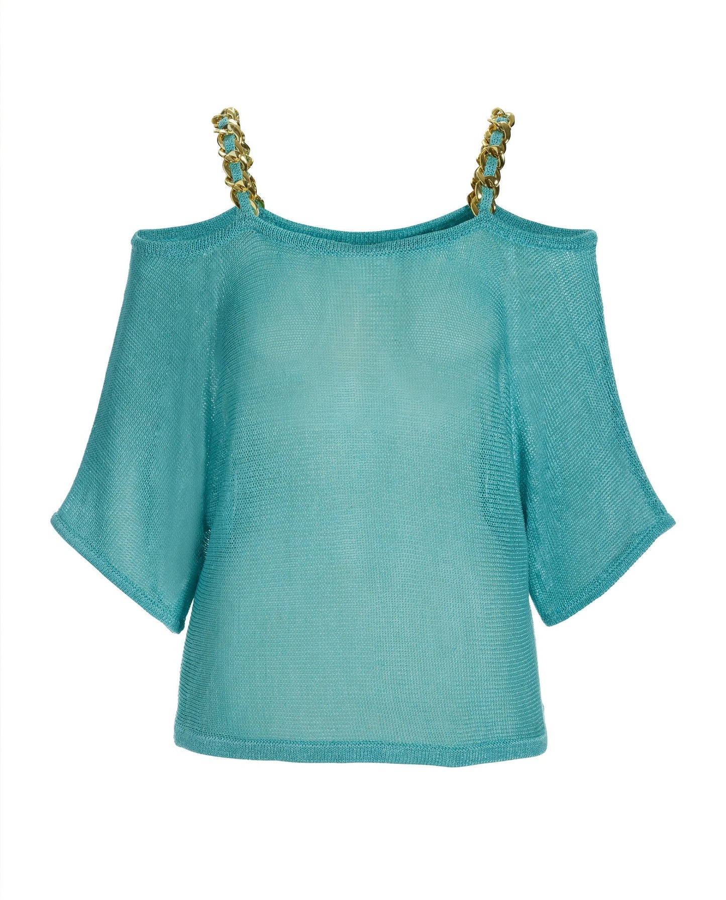 Metallic Chain Strap Poncho Blue