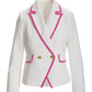Shimmer Tweed Piped Double Breasted Blazer White/Pink