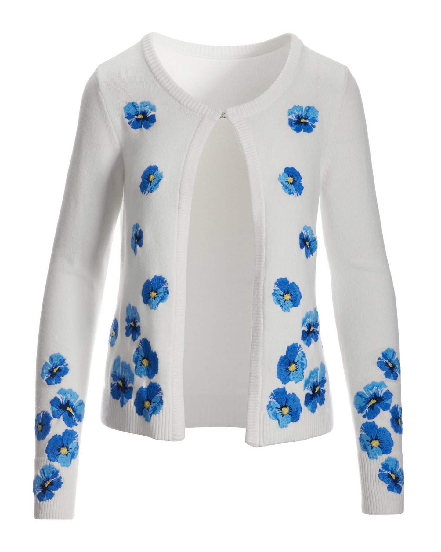 Floral Embroidered Cardigan White/Blue