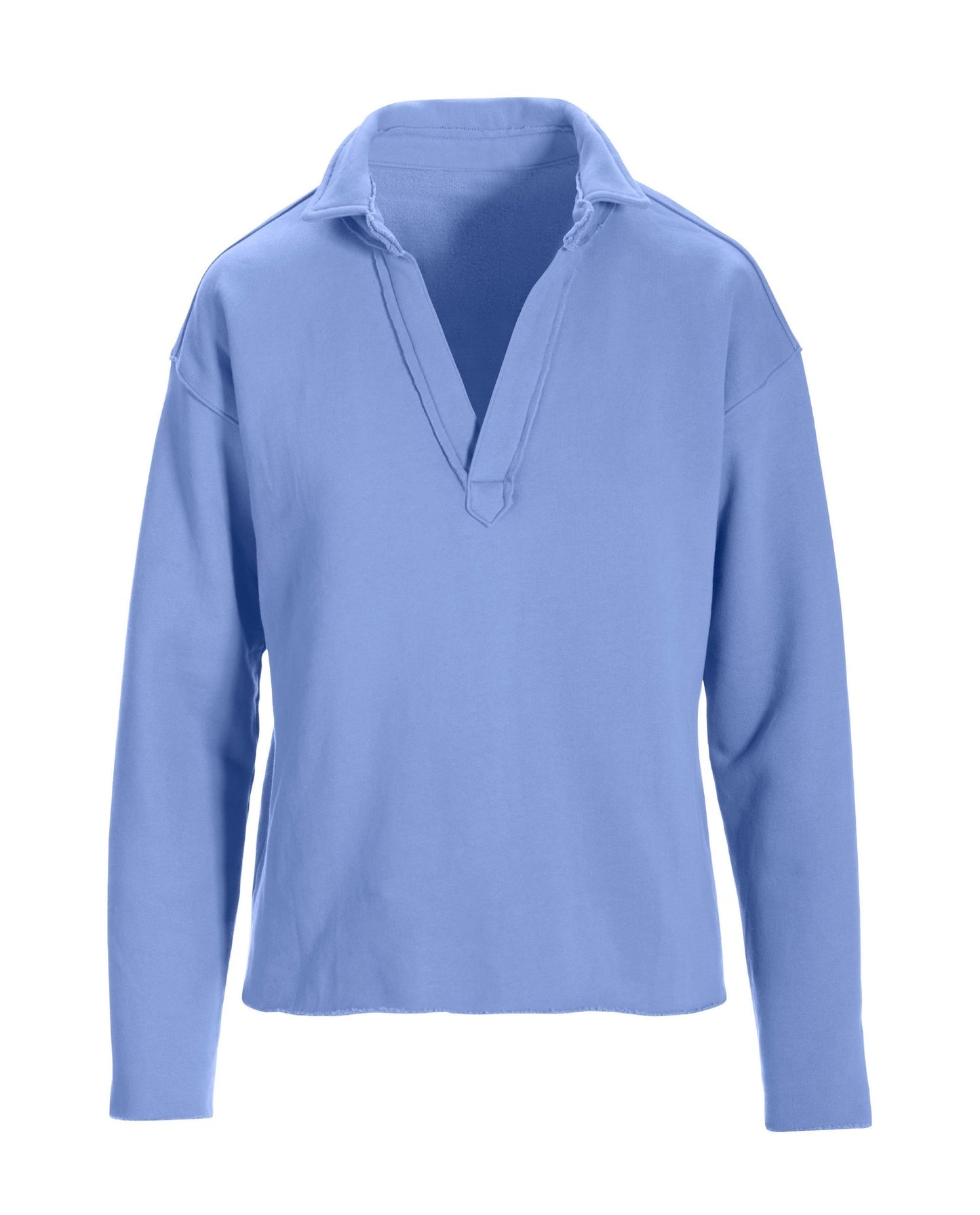 Cotton Comfort Collared V Neck Lounge Sweatshirt Hydrangea Blue