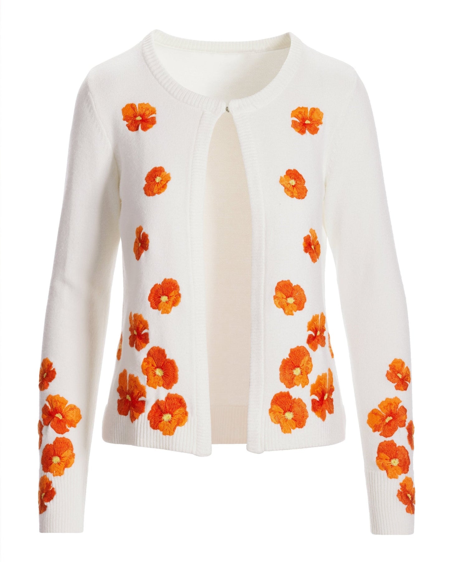 Floral Embroidered Cardigan White/Orange