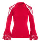 Lace Inset Flare Sleeve Racing Red