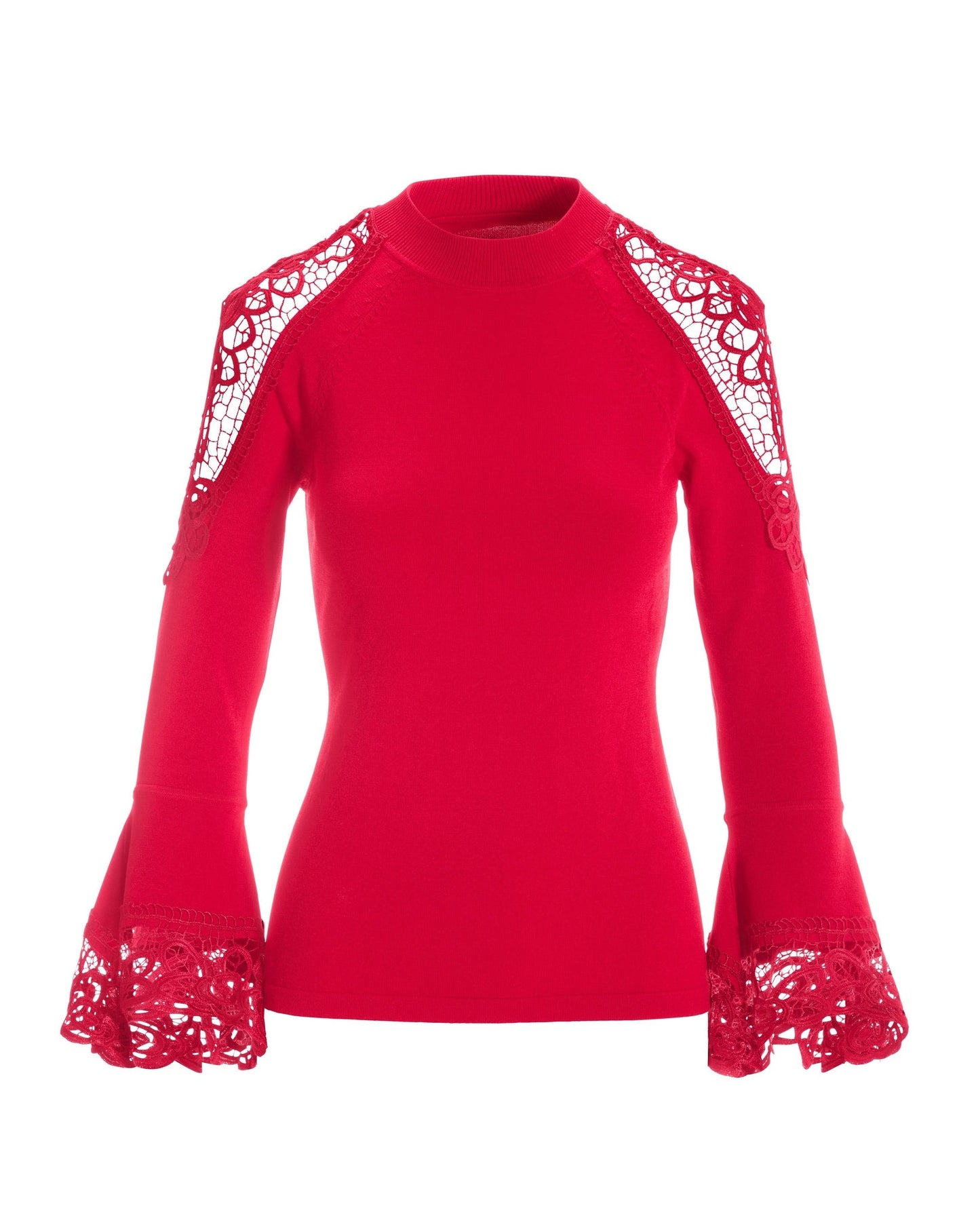 Lace Inset Flare Sleeve Racing Red