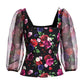 Floral Scuba and Organza Sleeve Top Multi