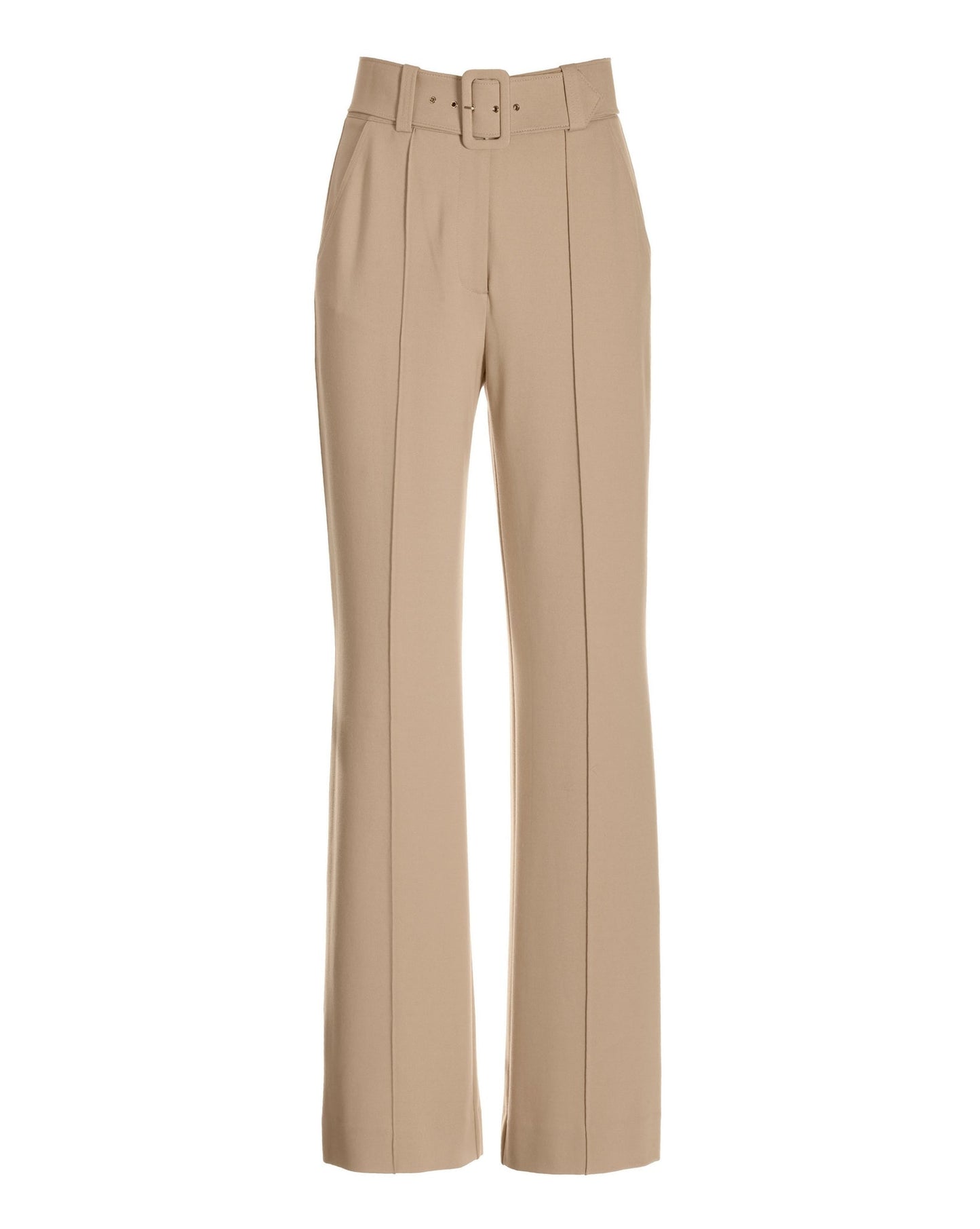 Malibu Belted Ponte High Waist Wide Leg Trouser Pant Sesame