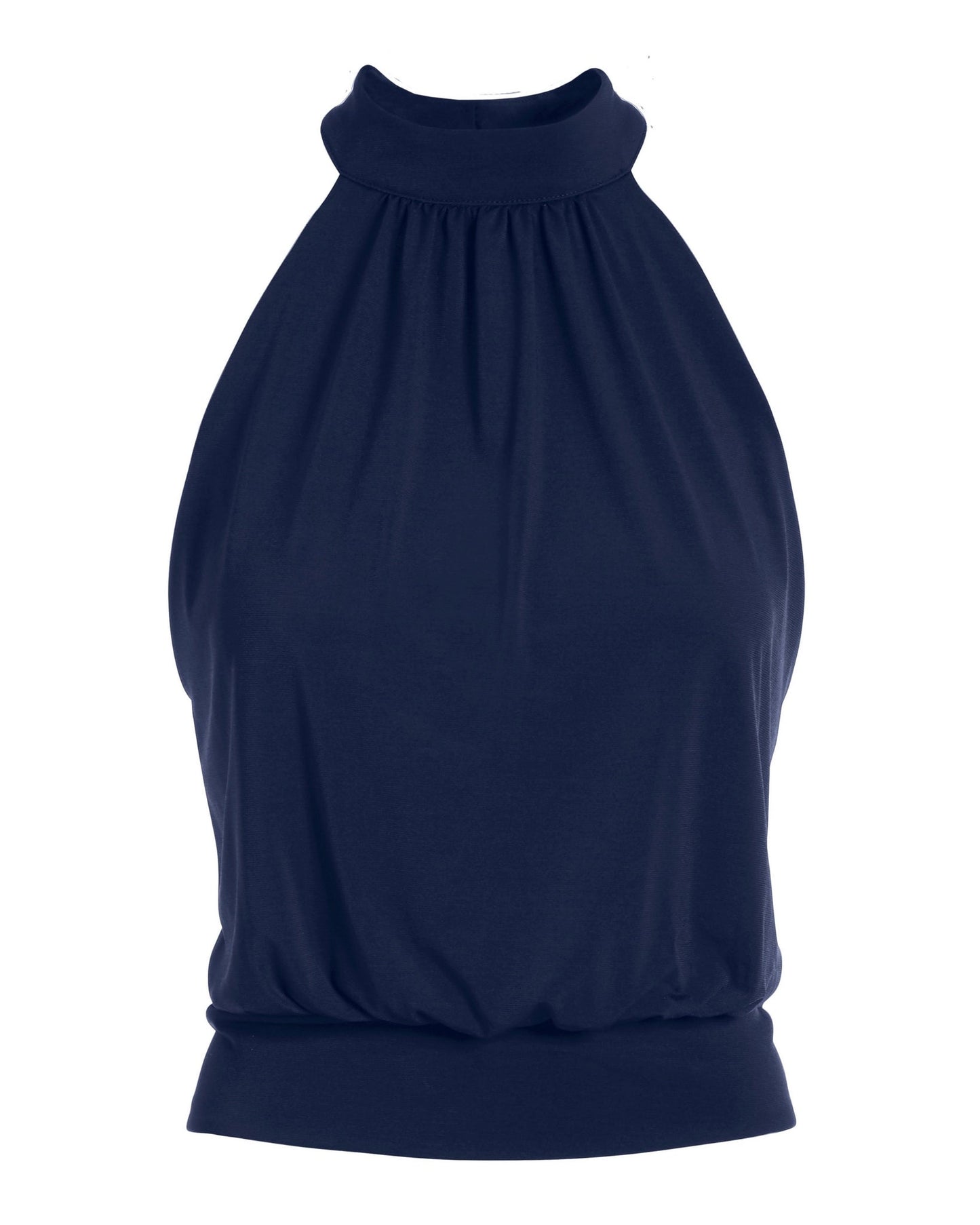 Halter Banded-Bottom Mock-Neck Knit Top Navy