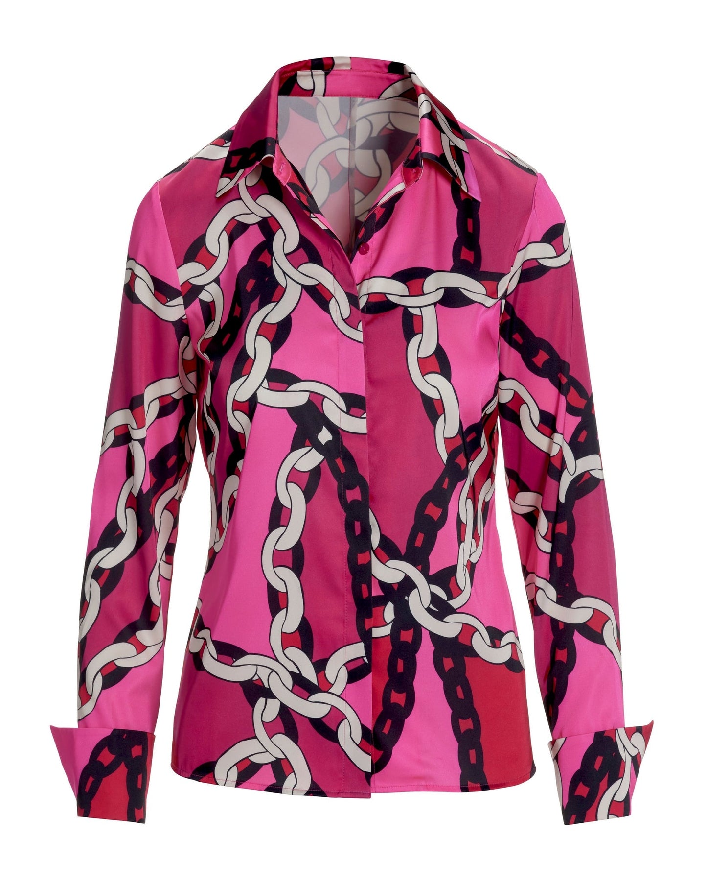 Garden Chain Print Sophia Button Up Charmeuse Blouse Pink